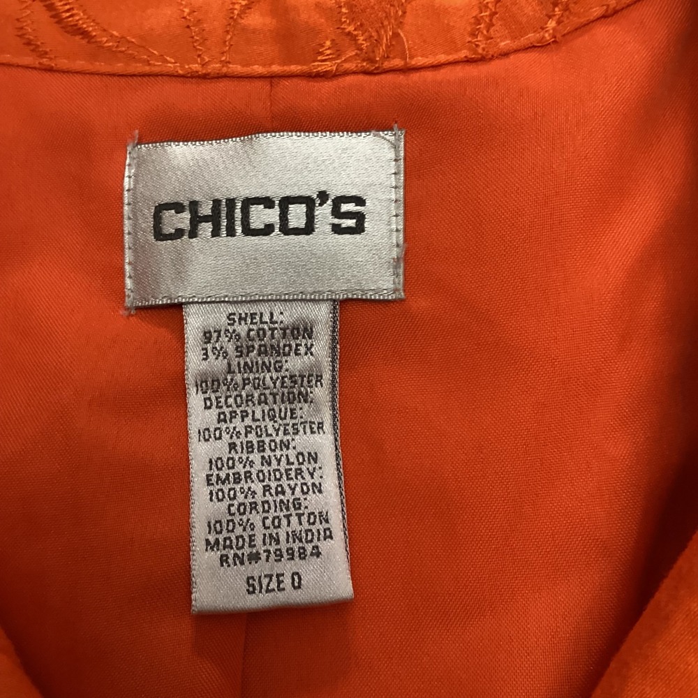 Chico's Orange Textured Leaf Applique Jacket Blazer Size 0-small 4 - Picture 7 of 10